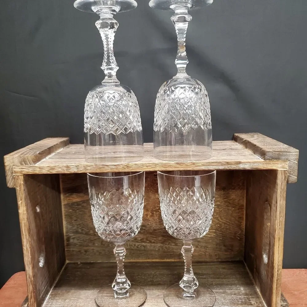 Vintage PARMA by Josair Diamond Crystal Cut Stemware Wine Glasses